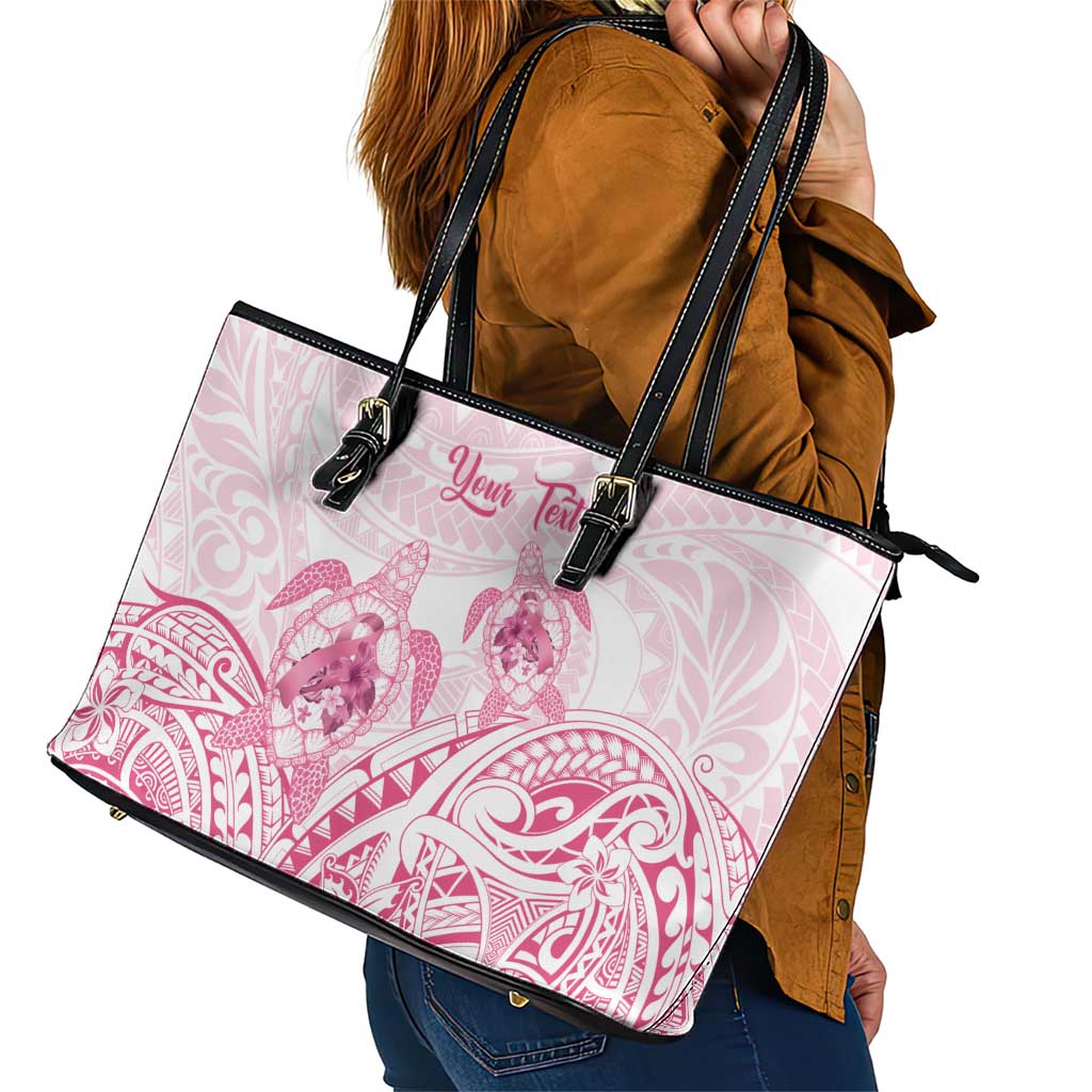Personalised Polynesia Breast Cancer Awareness Leather Tote Bag No One Fights Alone Turtle Ribbon - White Version LT14 - Polynesian Pride