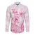 Personalised Polynesia Breast Cancer Awareness Long Sleeve Button Shirt No One Fights Alone Turtle Ribbon - White Version