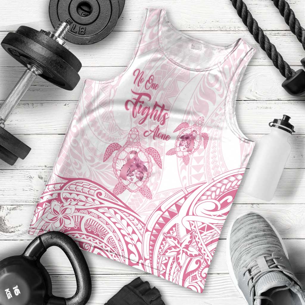 Personalised Polynesia Breast Cancer Awareness Men Tank Top No One Fights Alone Turtle Ribbon - White Version LT14 - Polynesian Pride