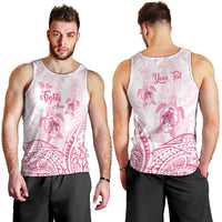 Personalised Polynesia Breast Cancer Awareness Men Tank Top No One Fights Alone Turtle Ribbon - White Version LT14 - Polynesian Pride