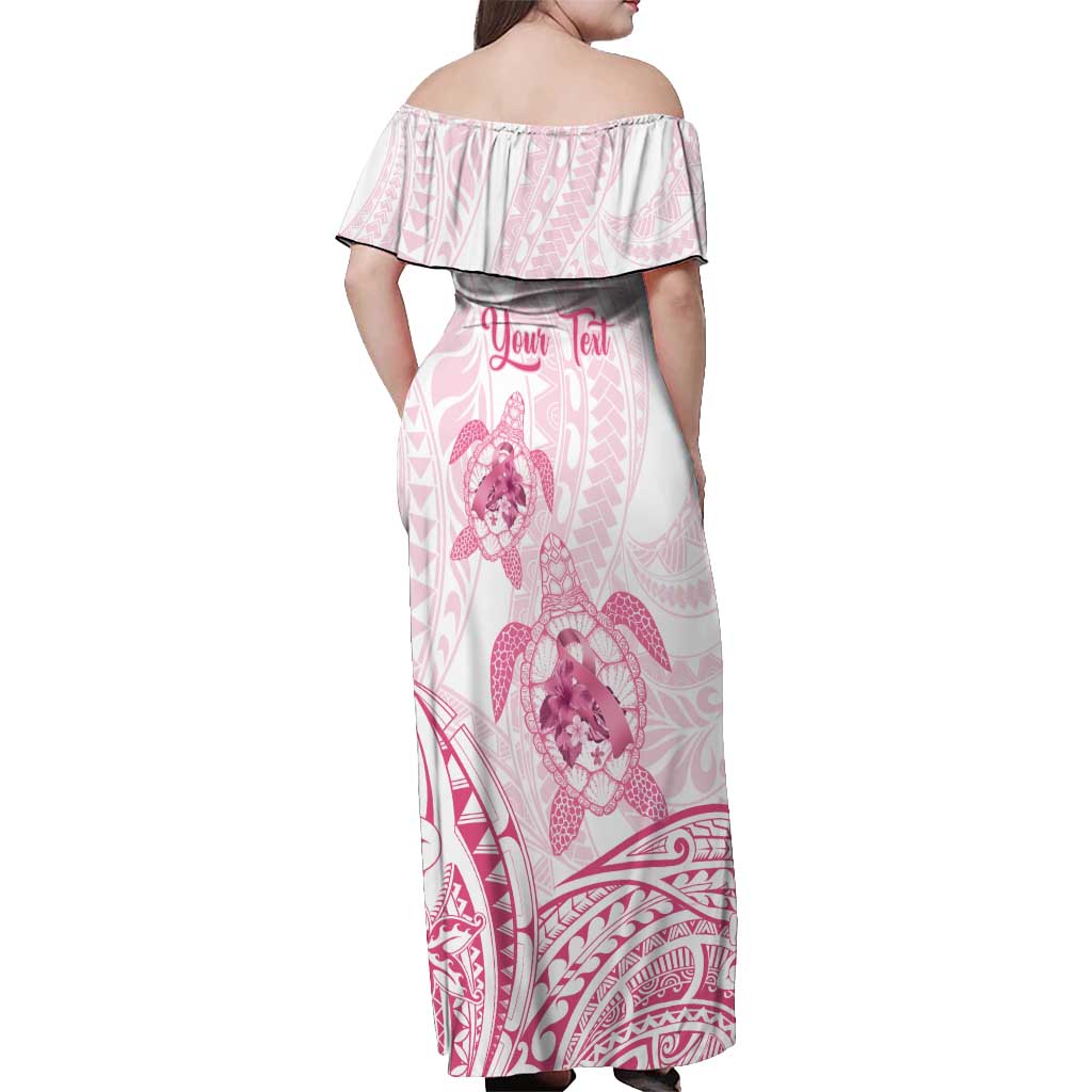 Personalised Polynesia Breast Cancer Awareness Off Shoulder Maxi Dress No One Fights Alone Turtle Ribbon - White Version LT14 - Polynesian Pride