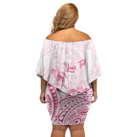 Personalised Polynesia Breast Cancer Awareness Off Shoulder Short Dress No One Fights Alone Turtle Ribbon - White Version LT14 - Polynesian Pride
