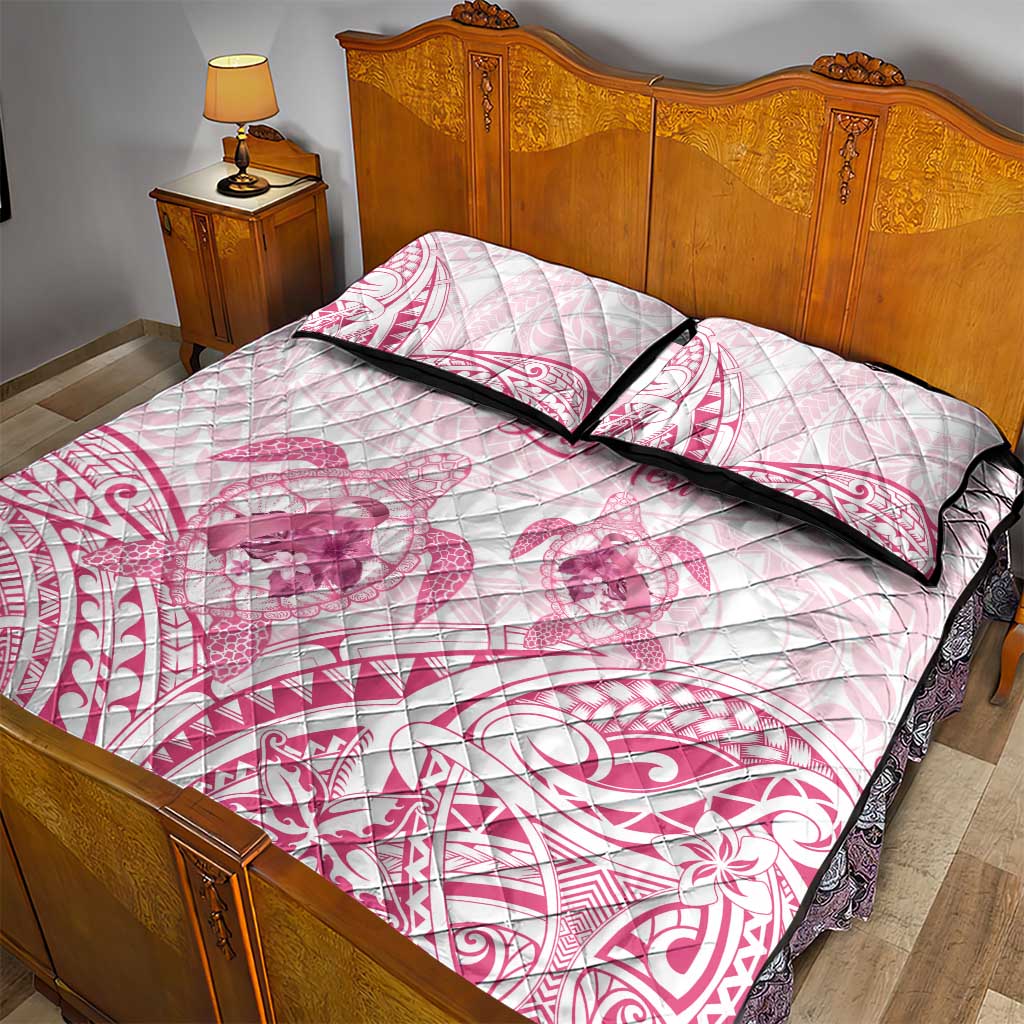 Personalised Polynesia Breast Cancer Awareness Quilt Bed Set No One Fights Alone Turtle Ribbon - White Version LT14 - Polynesian Pride