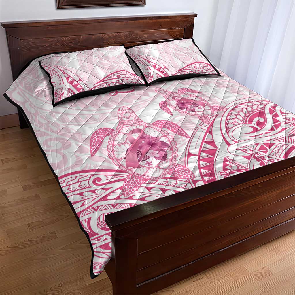 Personalised Polynesia Breast Cancer Awareness Quilt Bed Set No One Fights Alone Turtle Ribbon - White Version LT14 - Polynesian Pride