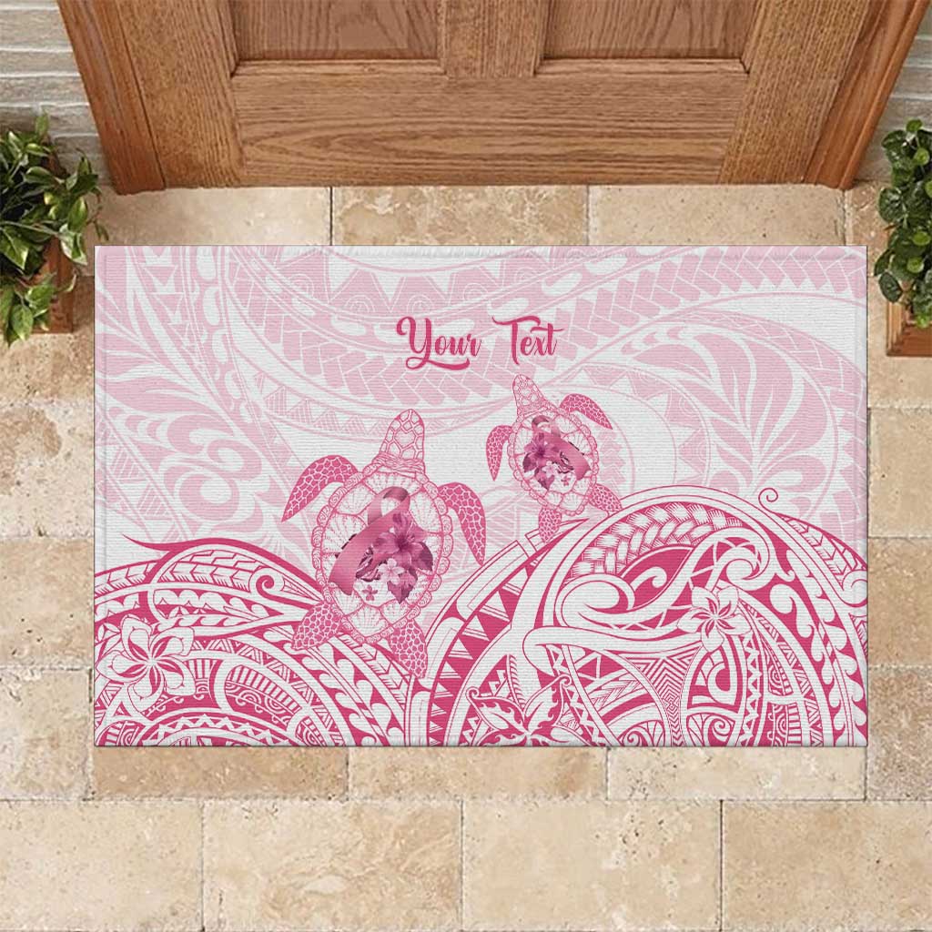 Personalised Polynesia Breast Cancer Awareness Rubber Doormat No One Fights Alone Turtle Ribbon - White Version LT14 White - Polynesian Pride