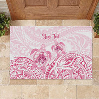 Personalised Polynesia Breast Cancer Awareness Rubber Doormat No One Fights Alone Turtle Ribbon - White Version LT14 White - Polynesian Pride
