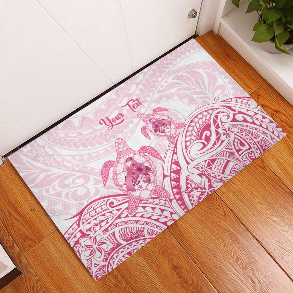 Personalised Polynesia Breast Cancer Awareness Rubber Doormat No One Fights Alone Turtle Ribbon - White Version LT14 - Polynesian Pride