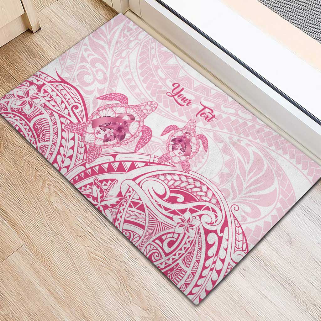 Personalised Polynesia Breast Cancer Awareness Rubber Doormat No One Fights Alone Turtle Ribbon - White Version LT14 - Polynesian Pride