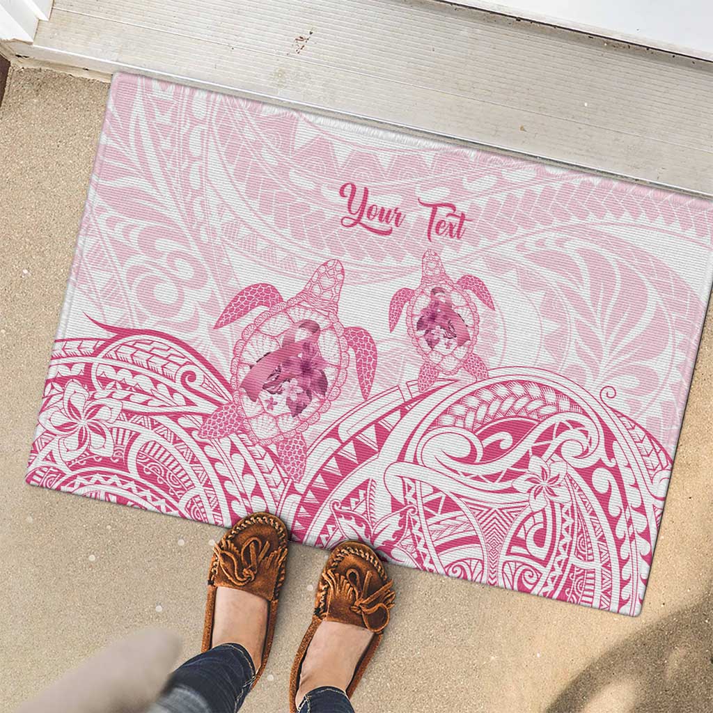 Personalised Polynesia Breast Cancer Awareness Rubber Doormat No One Fights Alone Turtle Ribbon - White Version LT14 - Polynesian Pride