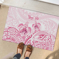 Personalised Polynesia Breast Cancer Awareness Rubber Doormat No One Fights Alone Turtle Ribbon - White Version LT14 - Polynesian Pride