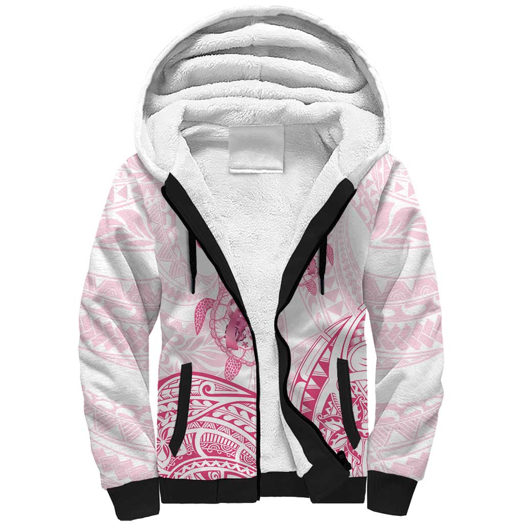Personalised Polynesia Breast Cancer Awareness Sherpa Hoodie No One Fights Alone Turtle Ribbon - White Version LT14 Unisex White - Polynesian Pride
