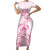 Personalised Polynesia Breast Cancer Awareness Short Sleeve Bodycon Dress No One Fights Alone Turtle Ribbon - White Version