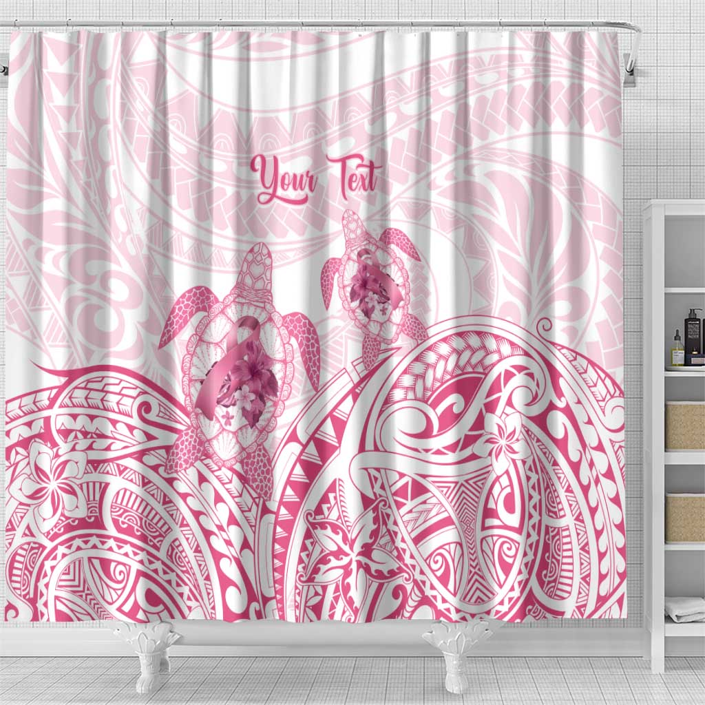 Personalised Polynesia Breast Cancer Awareness Shower Curtain No One Fights Alone Turtle Ribbon - White Version
