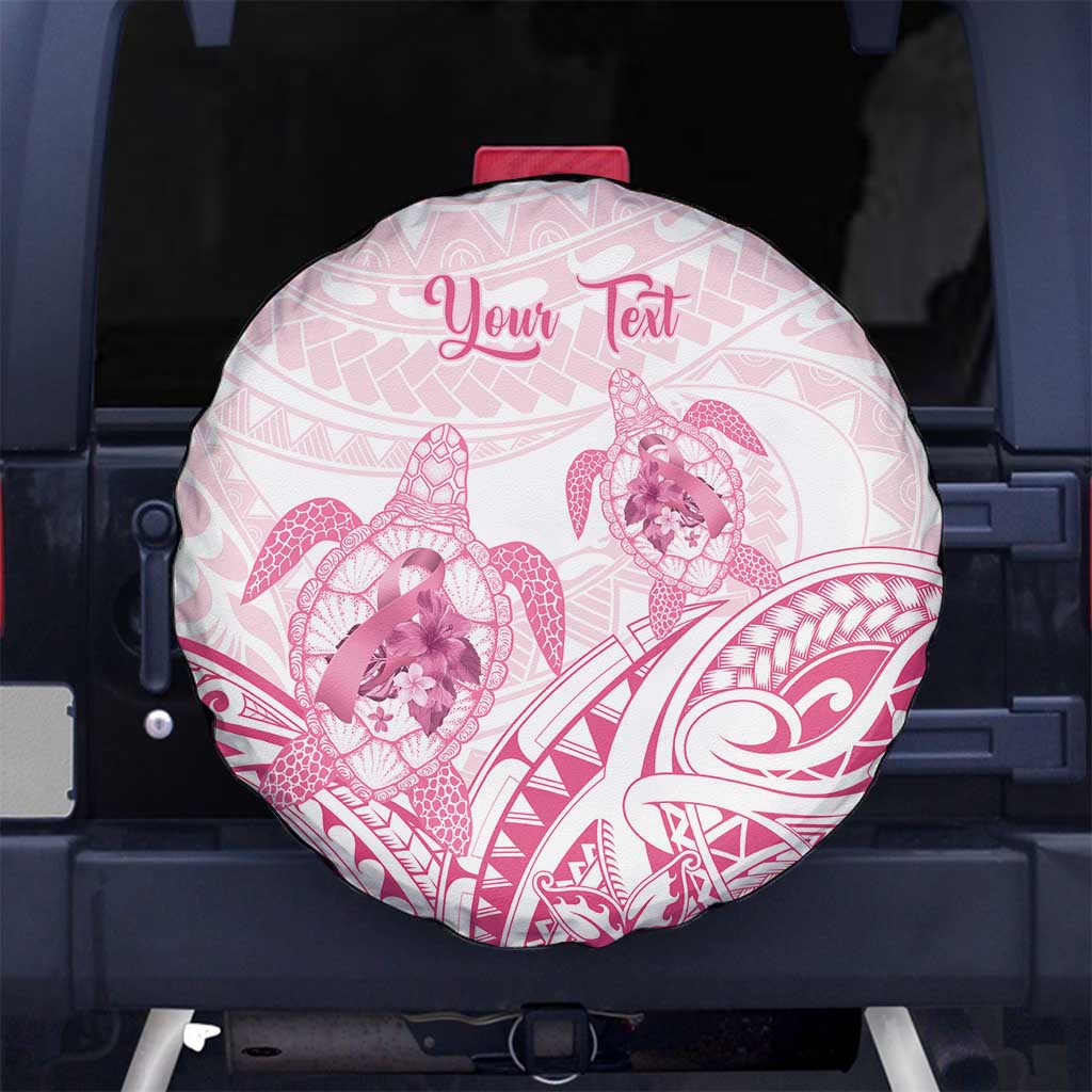 Personalised Polynesia Breast Cancer Awareness Spare Tire Cover No One Fights Alone Turtle Ribbon - White Version LT14 - Polynesian Pride