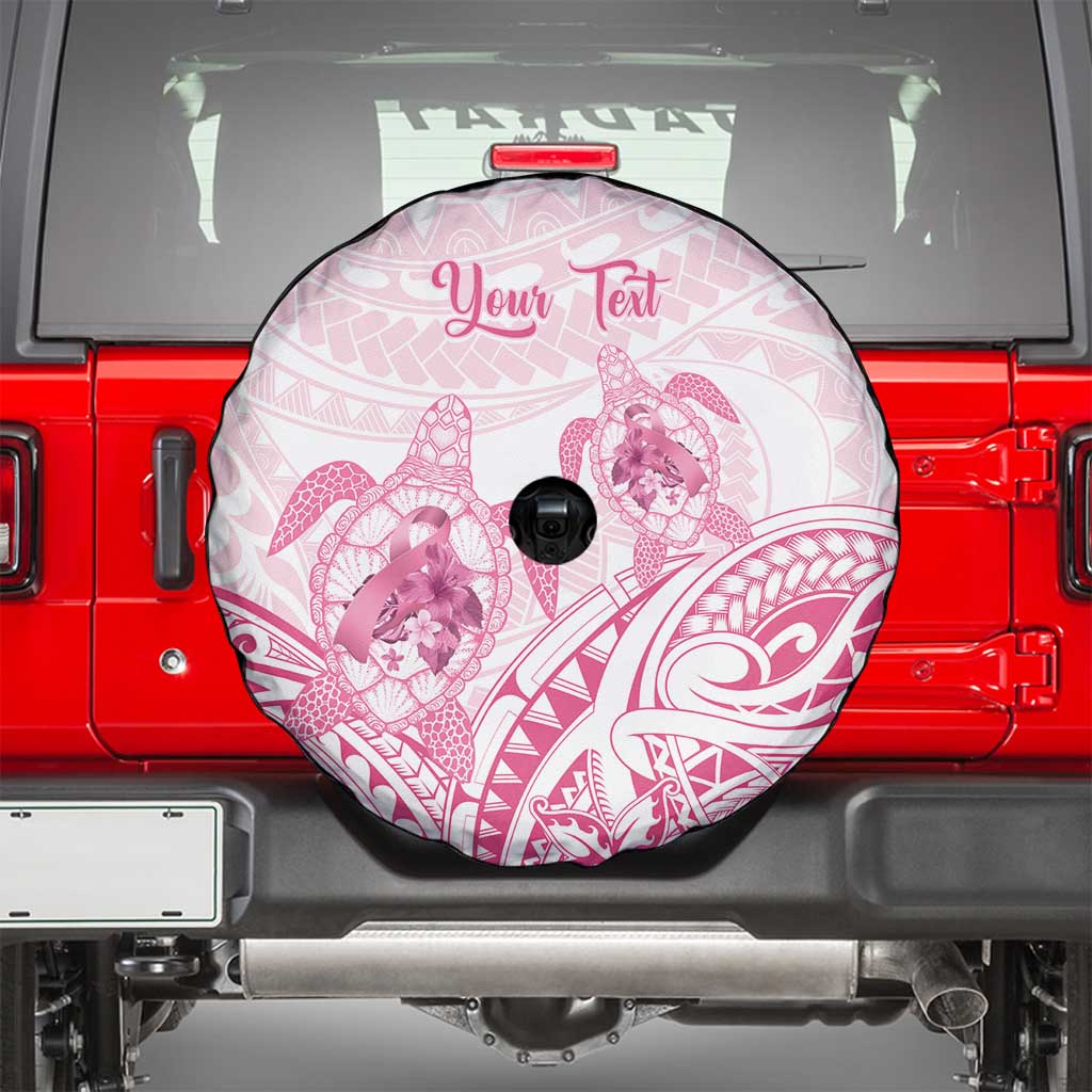 Personalised Polynesia Breast Cancer Awareness Spare Tire Cover No One Fights Alone Turtle Ribbon - White Version LT14 - Polynesian Pride