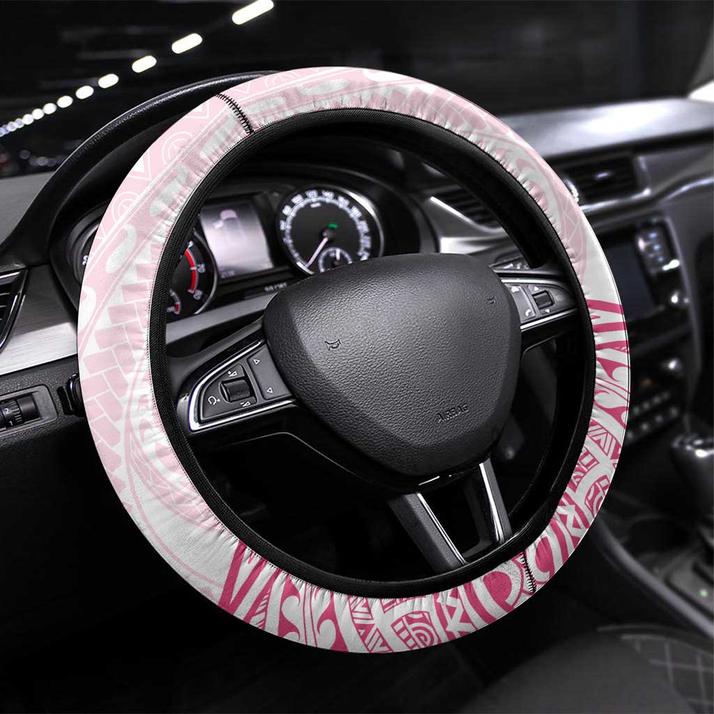 Polynesia Breast Cancer Awareness Steering Wheel Cover No One Fights Alone Turtle Ribbon - White Version LT14 Universal Fit White - Polynesian Pride