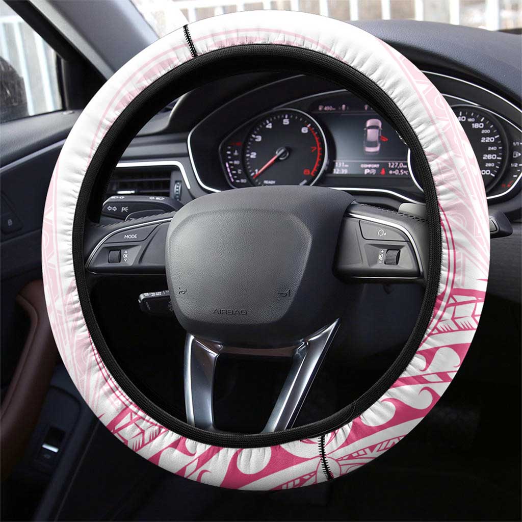 Polynesia Breast Cancer Awareness Steering Wheel Cover No One Fights Alone Turtle Ribbon - White Version LT14 - Polynesian Pride