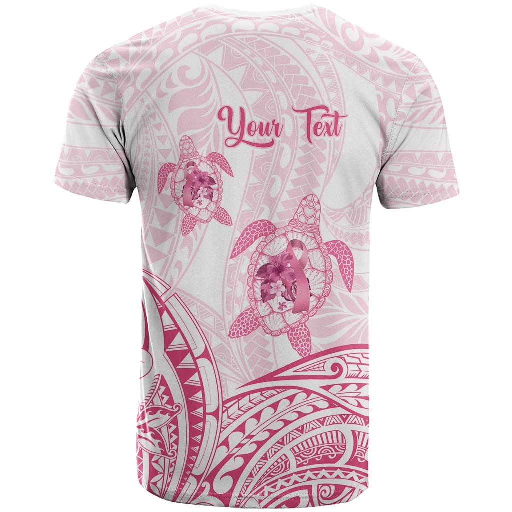 Personalised Polynesia Breast Cancer Awareness T Shirt No One Fights Alone Turtle Ribbon - White Version