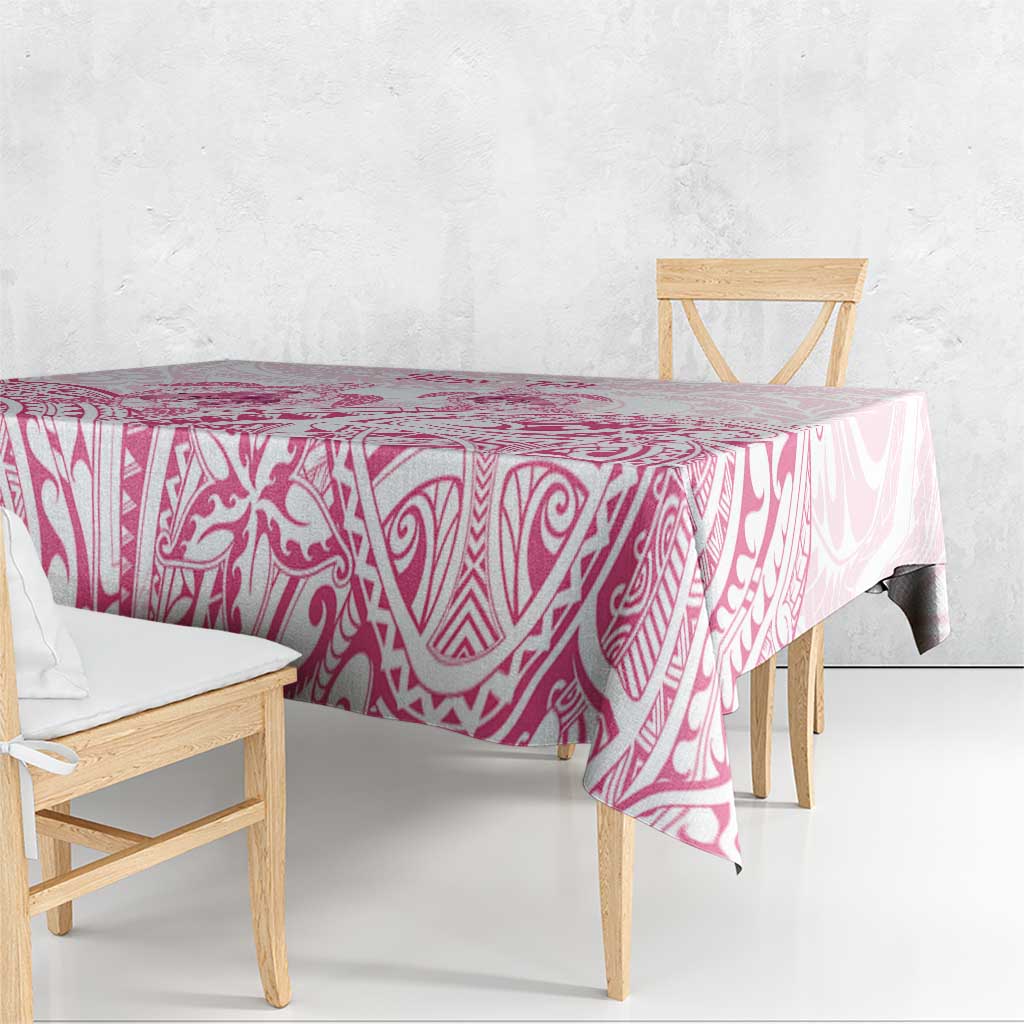 Personalised Polynesia Breast Cancer Awareness Tablecloth No One Fights Alone Turtle Ribbon - White Version LT14 - Polynesian Pride