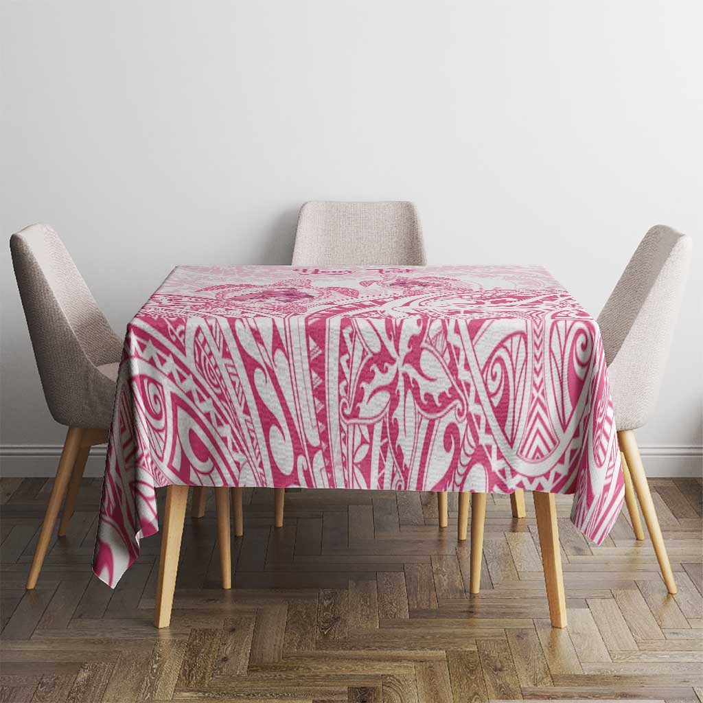 Personalised Polynesia Breast Cancer Awareness Tablecloth No One Fights Alone Turtle Ribbon - White Version LT14 - Polynesian Pride