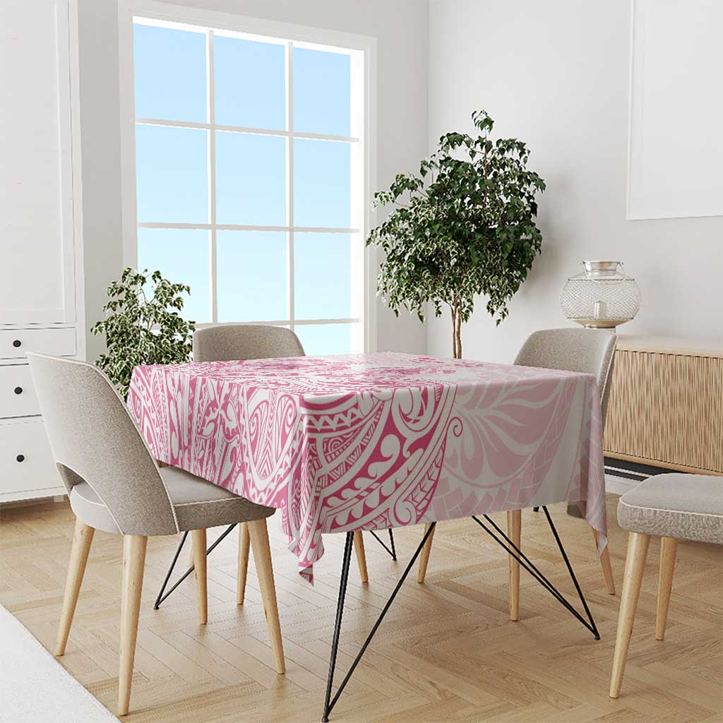 Personalised Polynesia Breast Cancer Awareness Tablecloth No One Fights Alone Turtle Ribbon - White Version LT14 - Polynesian Pride