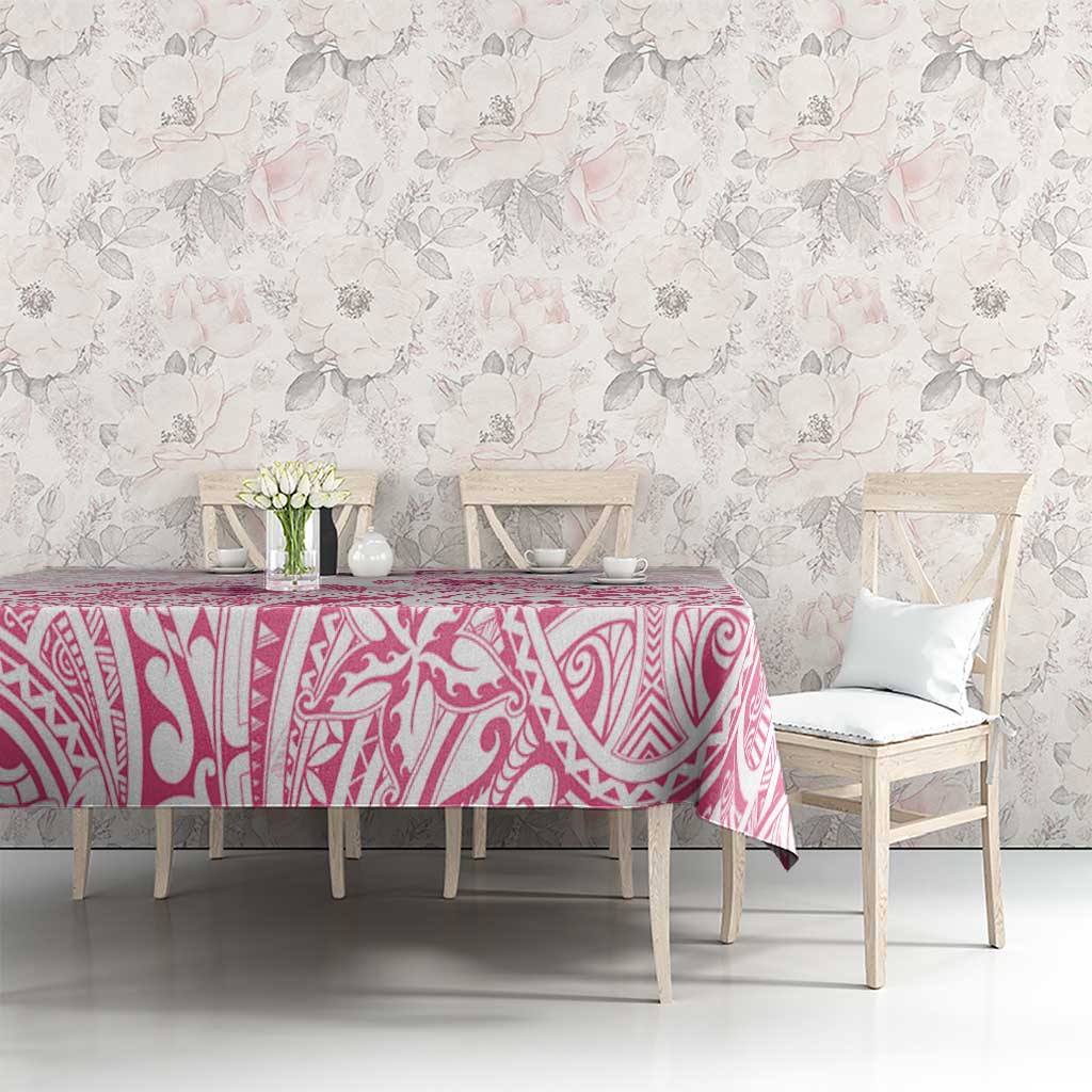 Personalised Polynesia Breast Cancer Awareness Tablecloth No One Fights Alone Turtle Ribbon - White Version LT14 - Polynesian Pride