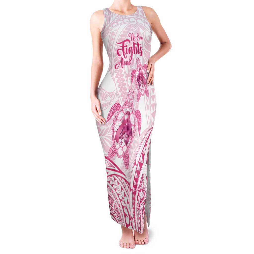 Personalised Polynesia Breast Cancer Awareness Tank Maxi Dress No One Fights Alone Turtle Ribbon - White Version LT14 Women White - Polynesian Pride