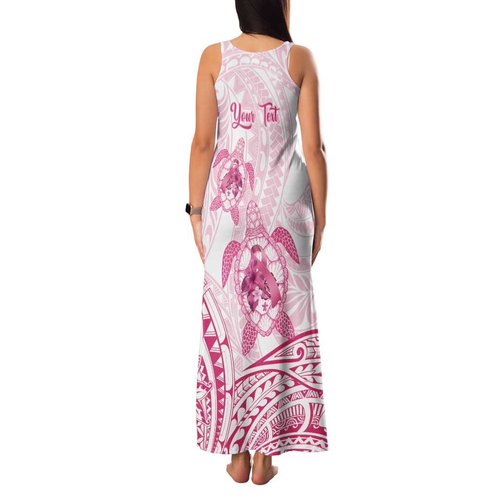 Personalised Polynesia Breast Cancer Awareness Tank Maxi Dress No One Fights Alone Turtle Ribbon - White Version LT14 - Polynesian Pride