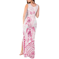 Personalised Polynesia Breast Cancer Awareness Tank Maxi Dress No One Fights Alone Turtle Ribbon - White Version LT14 - Polynesian Pride