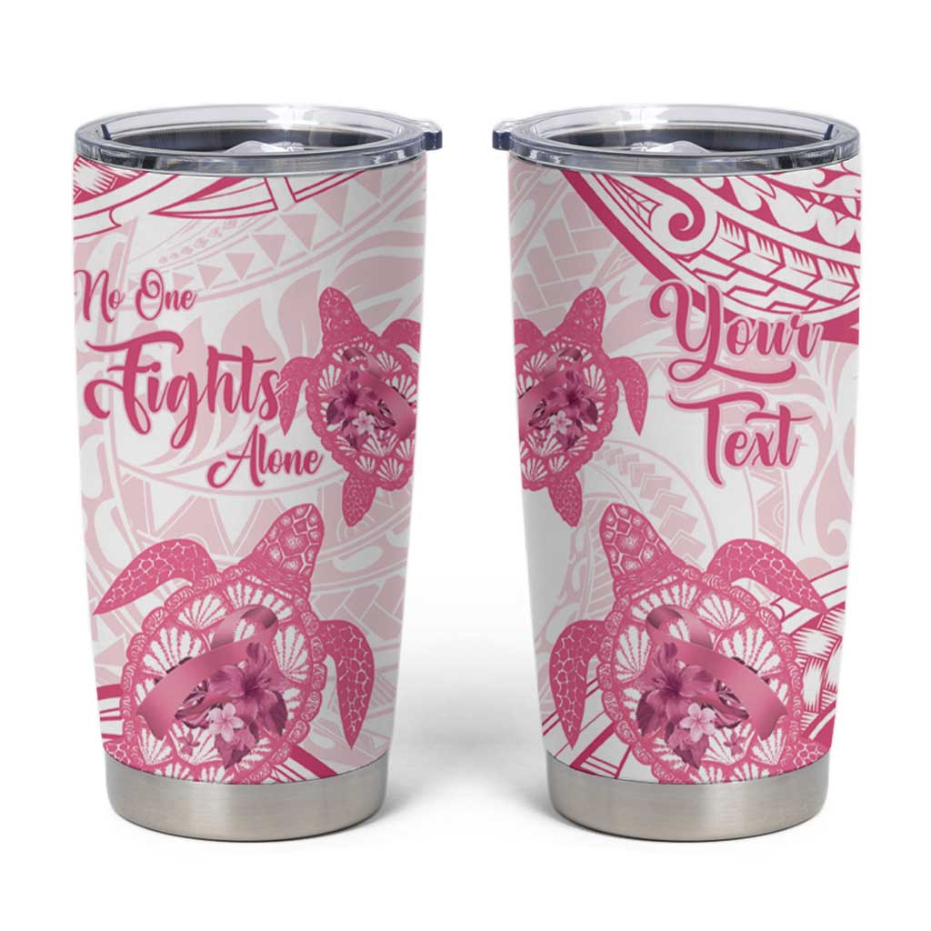 Personalised Polynesia Breast Cancer Awareness Tumbler Cup No One Fights Alone Turtle Ribbon - White Version