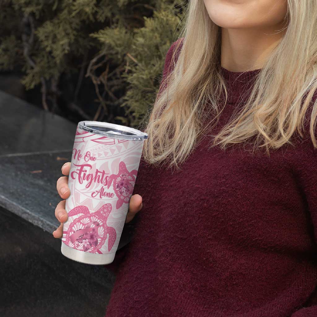Personalised Polynesia Breast Cancer Awareness Tumbler Cup No One Fights Alone Turtle Ribbon - White Version LT14 - Polynesian Pride