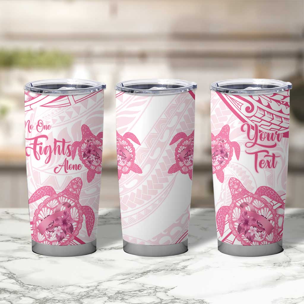 Personalised Polynesia Breast Cancer Awareness Tumbler Cup No One Fights Alone Turtle Ribbon - White Version LT14 - Polynesian Pride