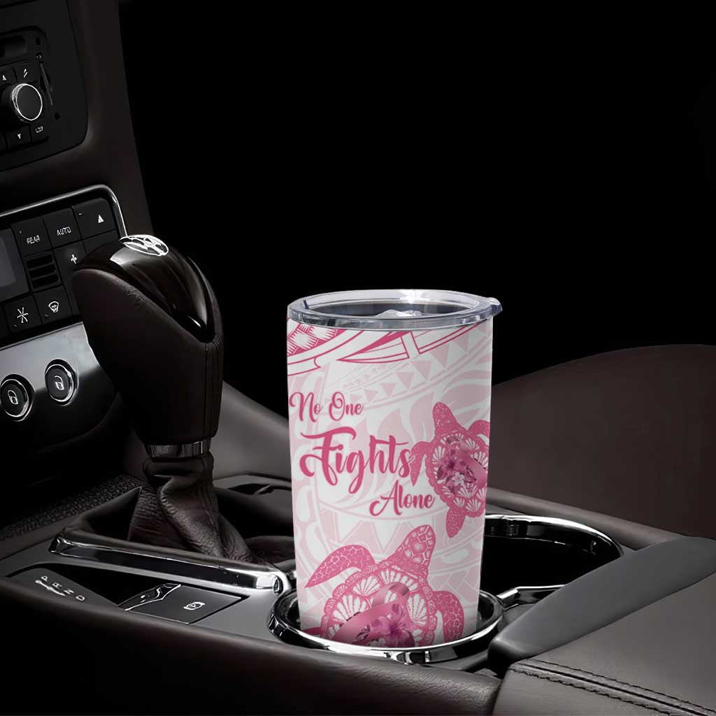 Personalised Polynesia Breast Cancer Awareness Tumbler Cup No One Fights Alone Turtle Ribbon - White Version LT14 - Polynesian Pride