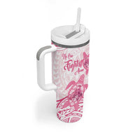 Personalised Polynesia Breast Cancer Awareness Tumbler With Handle No One Fights Alone Turtle Ribbon - White Version LT14 - Polynesian Pride