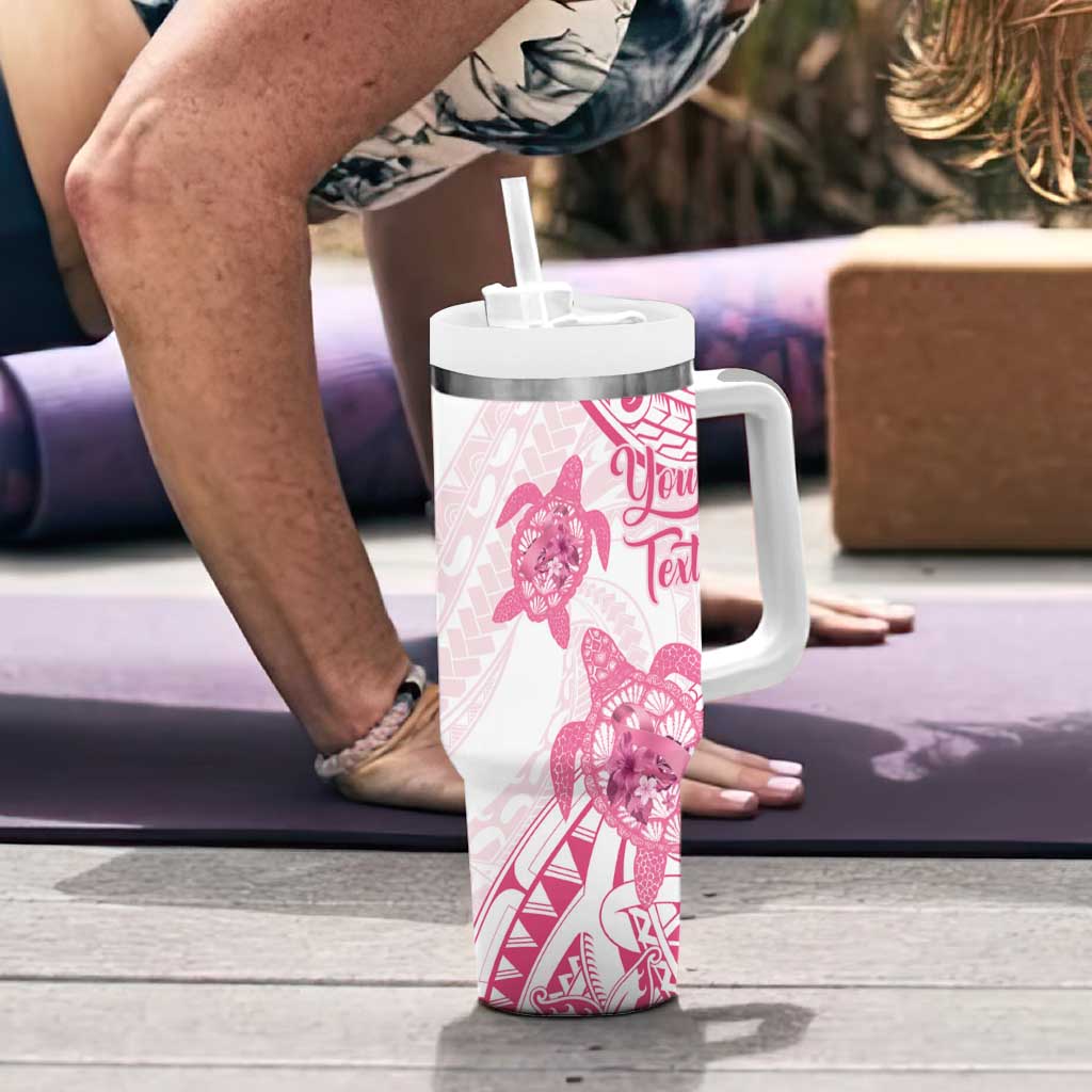 Personalised Polynesia Breast Cancer Awareness Tumbler With Handle No One Fights Alone Turtle Ribbon - White Version LT14 - Polynesian Pride