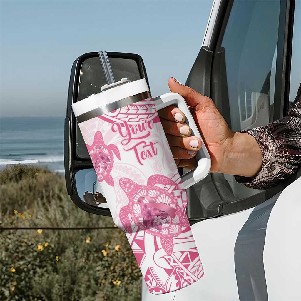 Personalised Polynesia Breast Cancer Awareness Tumbler With Handle No One Fights Alone Turtle Ribbon - White Version LT14 - Polynesian Pride