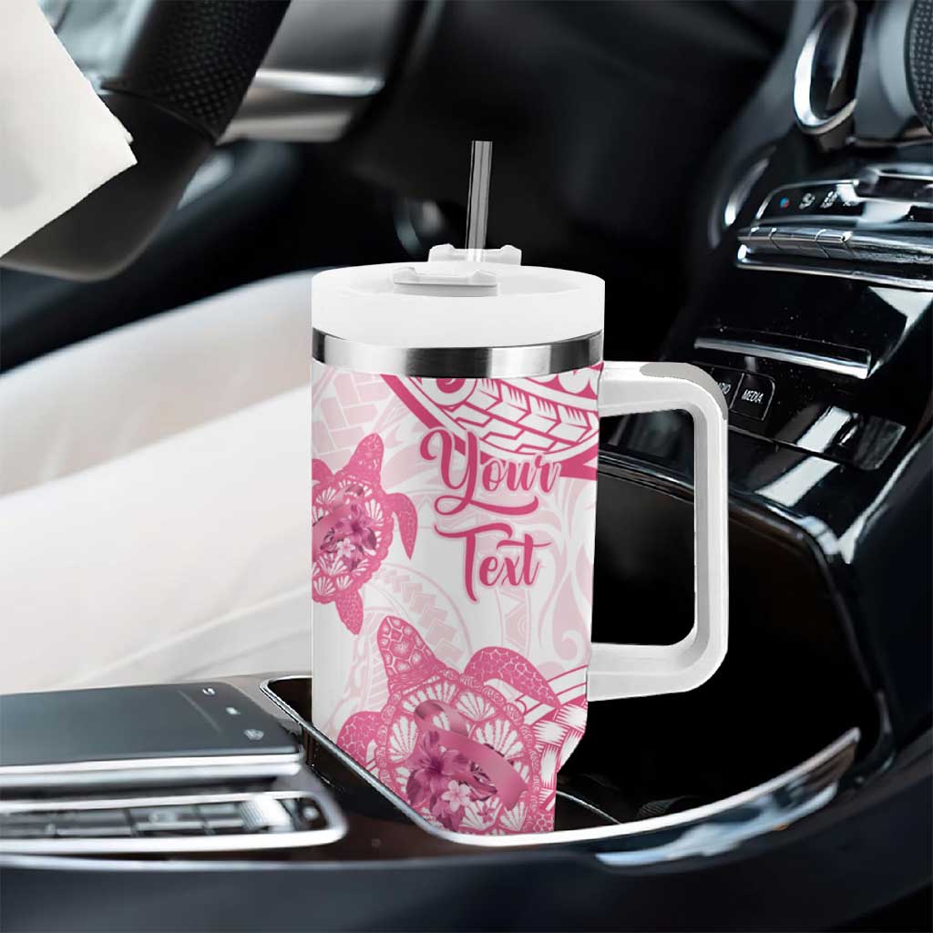 Personalised Polynesia Breast Cancer Awareness Tumbler With Handle No One Fights Alone Turtle Ribbon - White Version LT14 - Polynesian Pride