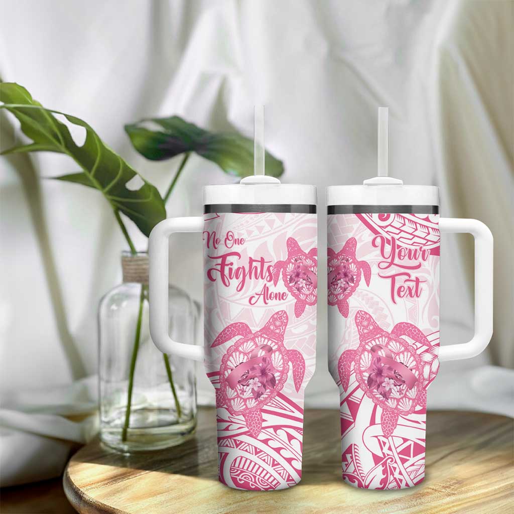 Personalised Polynesia Breast Cancer Awareness Tumbler With Handle No One Fights Alone Turtle Ribbon - White Version LT14 - Polynesian Pride