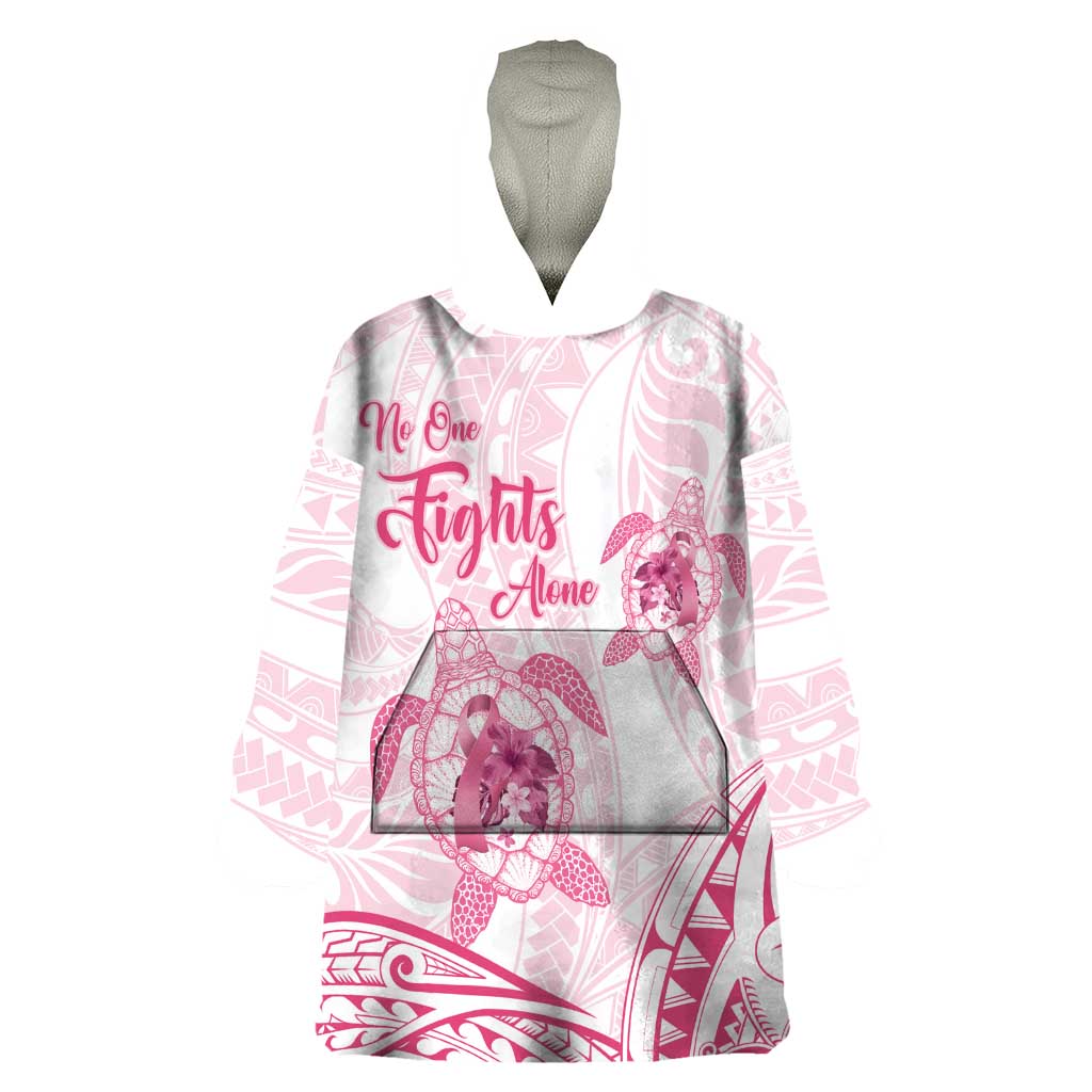 Personalised Polynesia Breast Cancer Awareness Wearable Blanket Hoodie No One Fights Alone Turtle Ribbon - White Version LT14 One Size White - Polynesian Pride