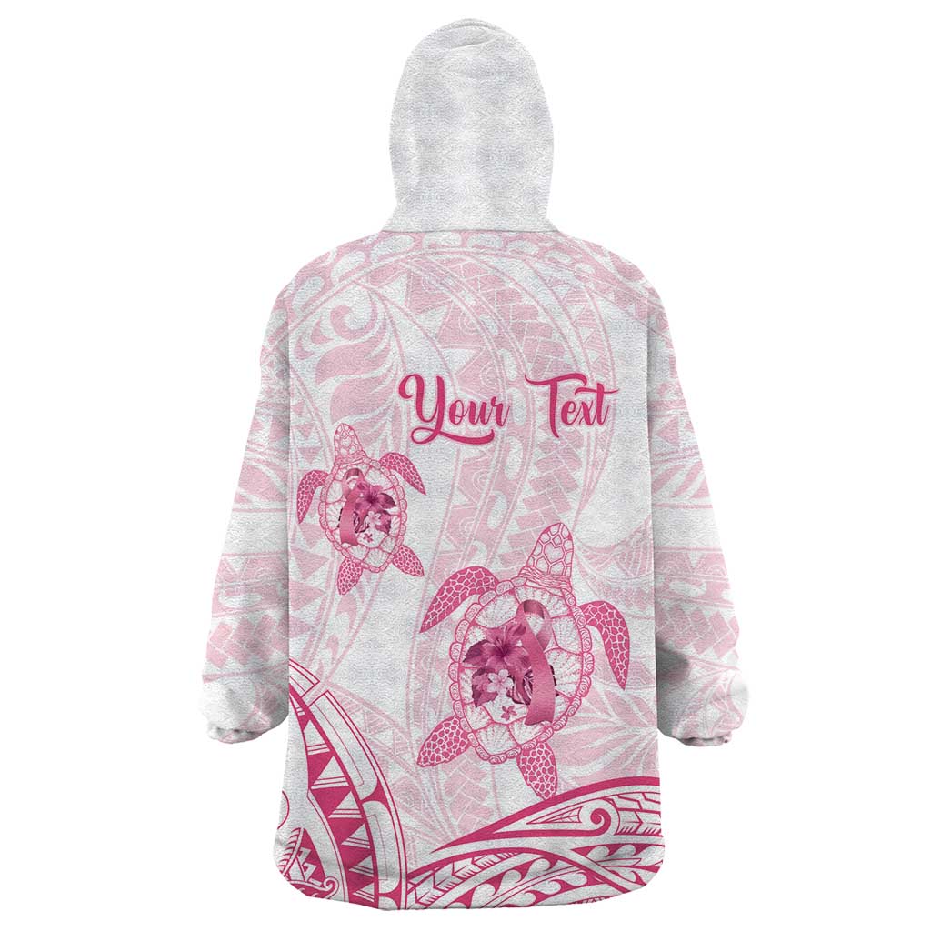 Personalised Polynesia Breast Cancer Awareness Wearable Blanket Hoodie No One Fights Alone Turtle Ribbon - White Version LT14 - Polynesian Pride