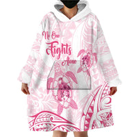 Personalised Polynesia Breast Cancer Awareness Wearable Blanket Hoodie No One Fights Alone Turtle Ribbon - White Version LT14 - Polynesian Pride