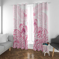 Personalised Polynesia Breast Cancer Awareness Window Curtain No One Fights Alone Turtle Ribbon - White Version LT14 With Grommets White - Polynesian Pride