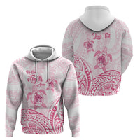 Personalised Polynesia Breast Cancer Awareness Zip Hoodie No One Fights Alone Turtle Ribbon - White Version
