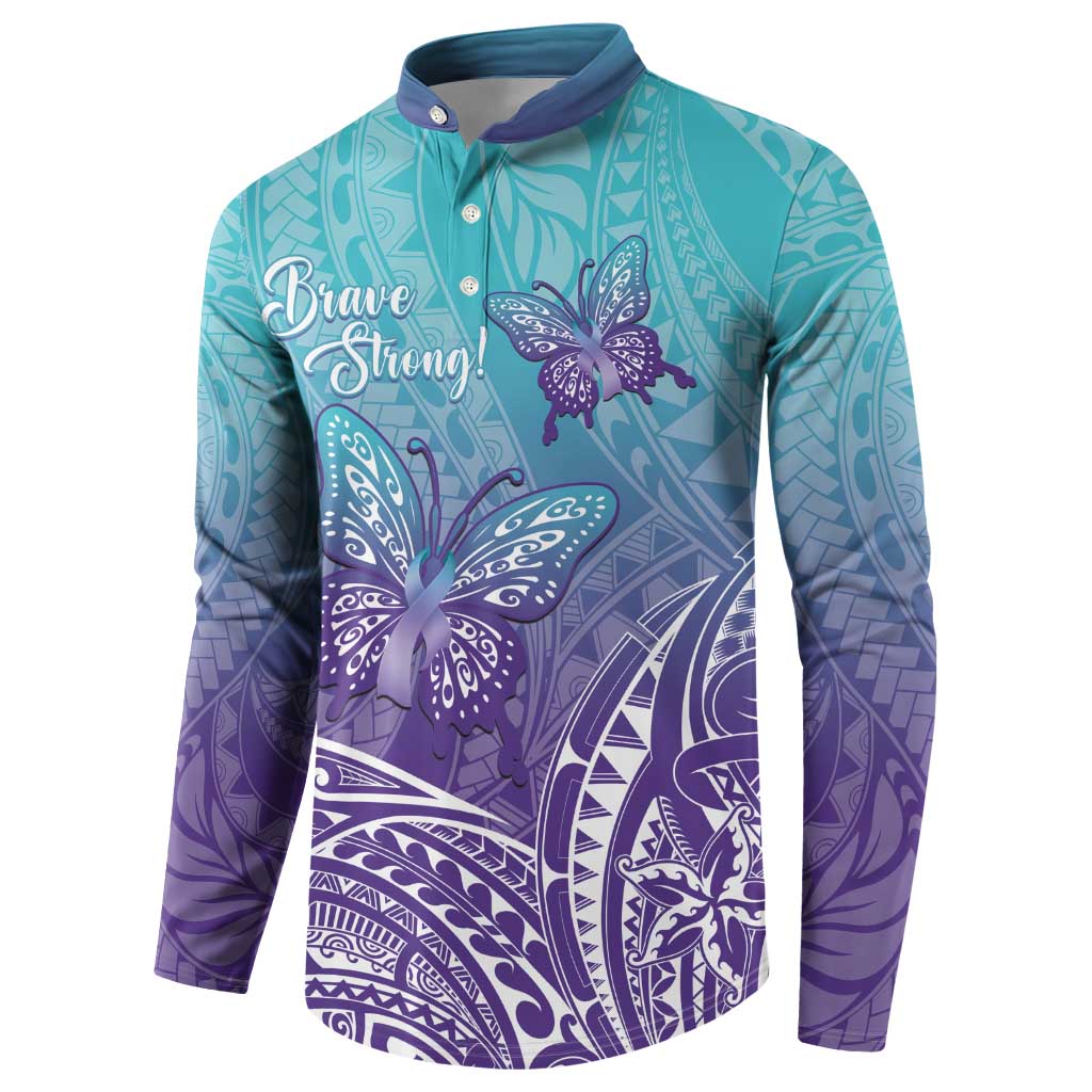 Polynesia Suicide Prevention Month Button Sweatshirt Butterfly Purple And Teal Ribbon Tomorrow Needs You