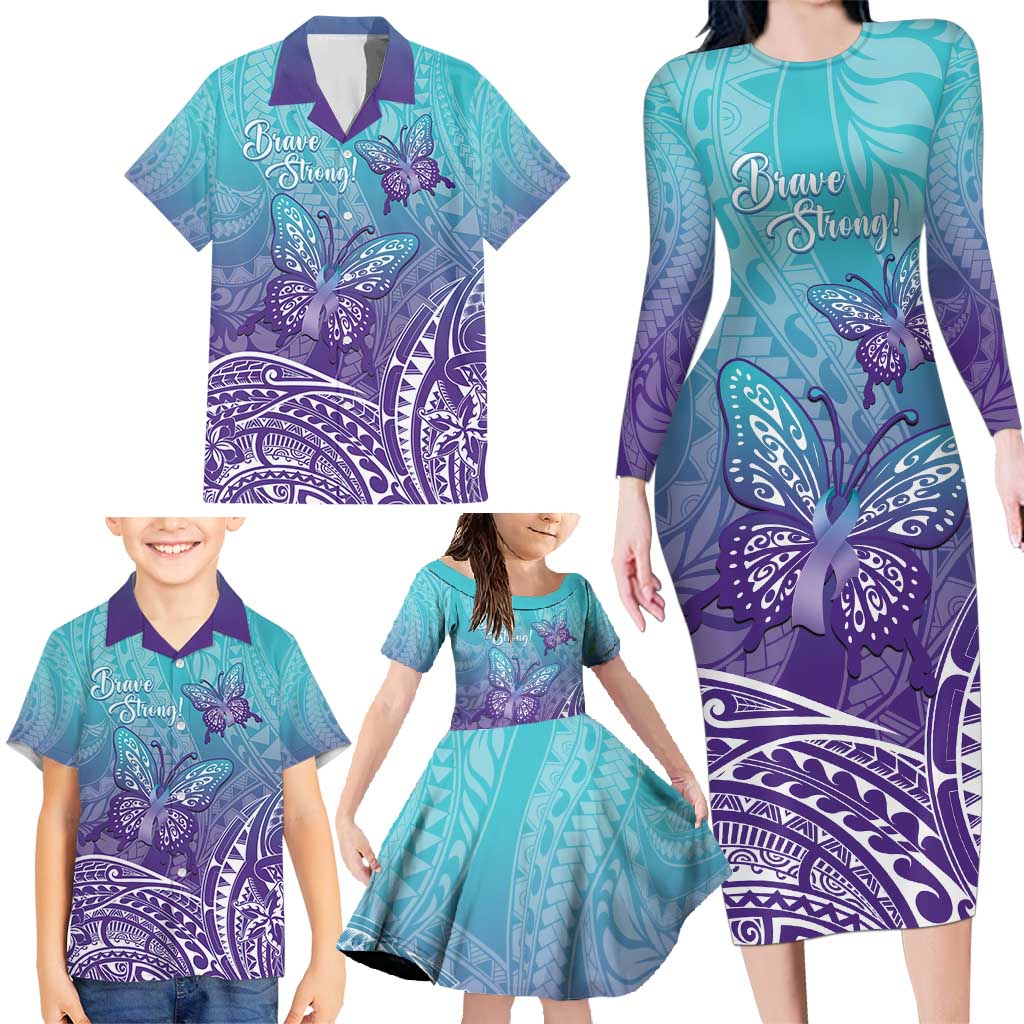 Polynesia Suicide Prevention Month Family Matching Long Sleeve Bodycon Dress and Hawaiian Shirt Butterfly Purple And Teal Ribbon Tomorrow Needs You