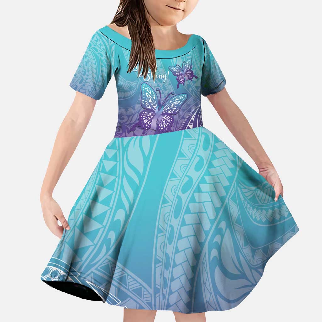 Polynesia Suicide Prevention Month Family Matching Mermaid Dress and Hawaiian Shirt Butterfly Purple And Teal Ribbon Tomorrow Needs You