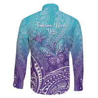 Polynesia Suicide Prevention Month Family Matching Mermaid Dress and Hawaiian Shirt Butterfly Purple And Teal Ribbon Tomorrow Needs You
