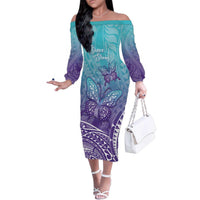 Polynesia Suicide Prevention Month Family Matching Off The Shoulder Long Sleeve Dress and Hawaiian Shirt Butterfly Purple And Teal Ribbon Tomorrow Needs You