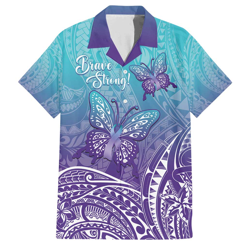Polynesia Suicide Prevention Month Family Matching Off Shoulder Maxi Dress and Hawaiian Shirt Butterfly Purple And Teal Ribbon Tomorrow Needs You LT14 Dad's Shirt - Short Sleeve Teal - Polynesian Pride