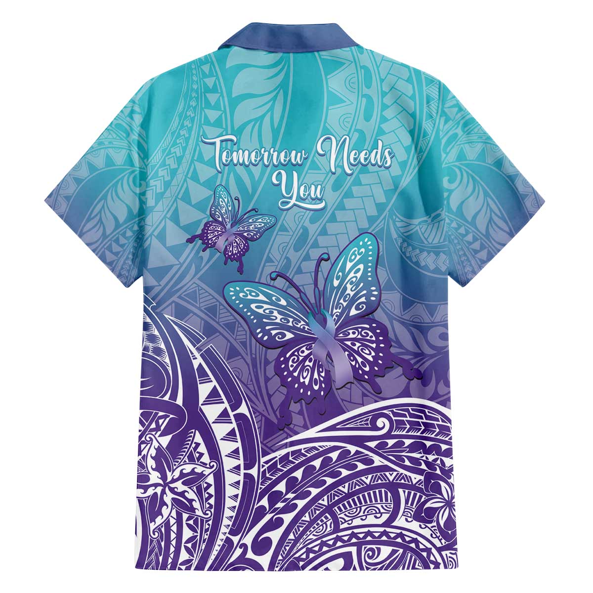 Polynesia Suicide Prevention Month Family Matching Off Shoulder Short Dress and Hawaiian Shirt Butterfly Purple And Teal Ribbon Tomorrow Needs You LT14 - Polynesian Pride